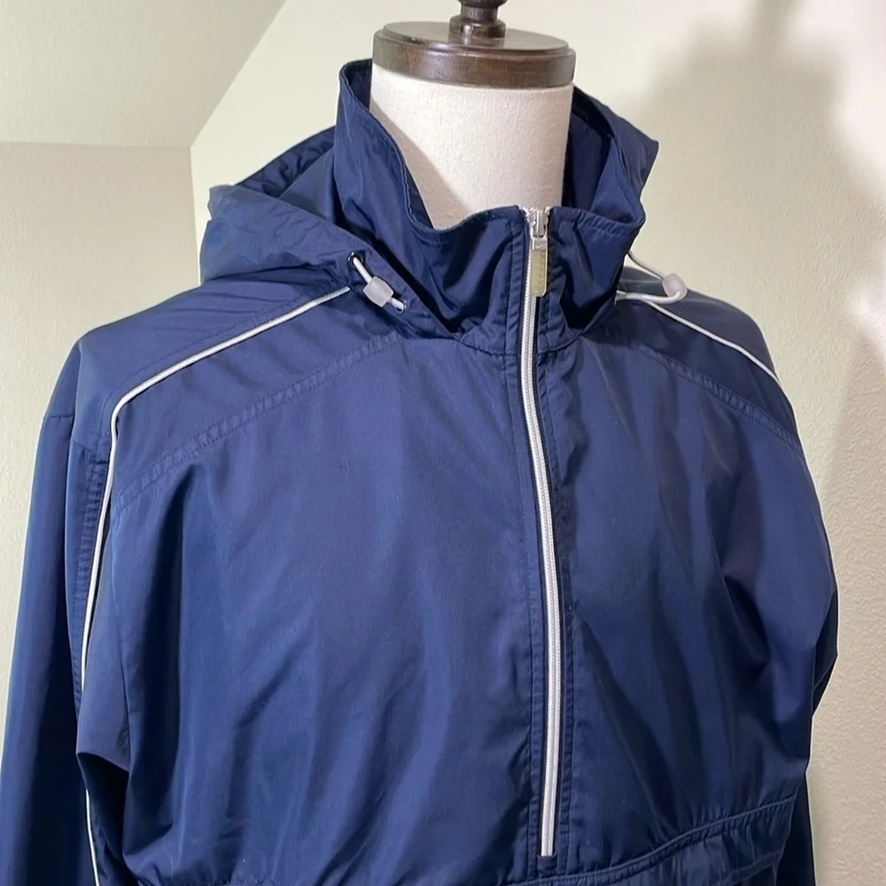 Nike Swoosh Hidden Hood Pullover Anorak Windbreaker Jacket Mens Medium Blue